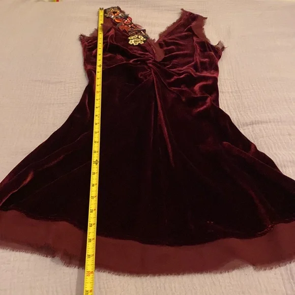 Plenty by Tracy Reese Silk Blend Velvet Burgundy Mini Dress with Flowers Size P - Picture 8 of 10